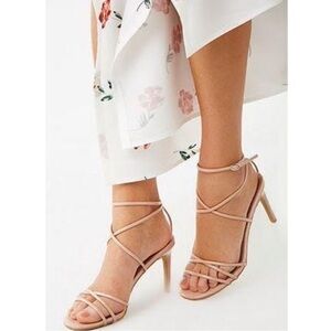 nude faux patent leather strappy heels 👡✨